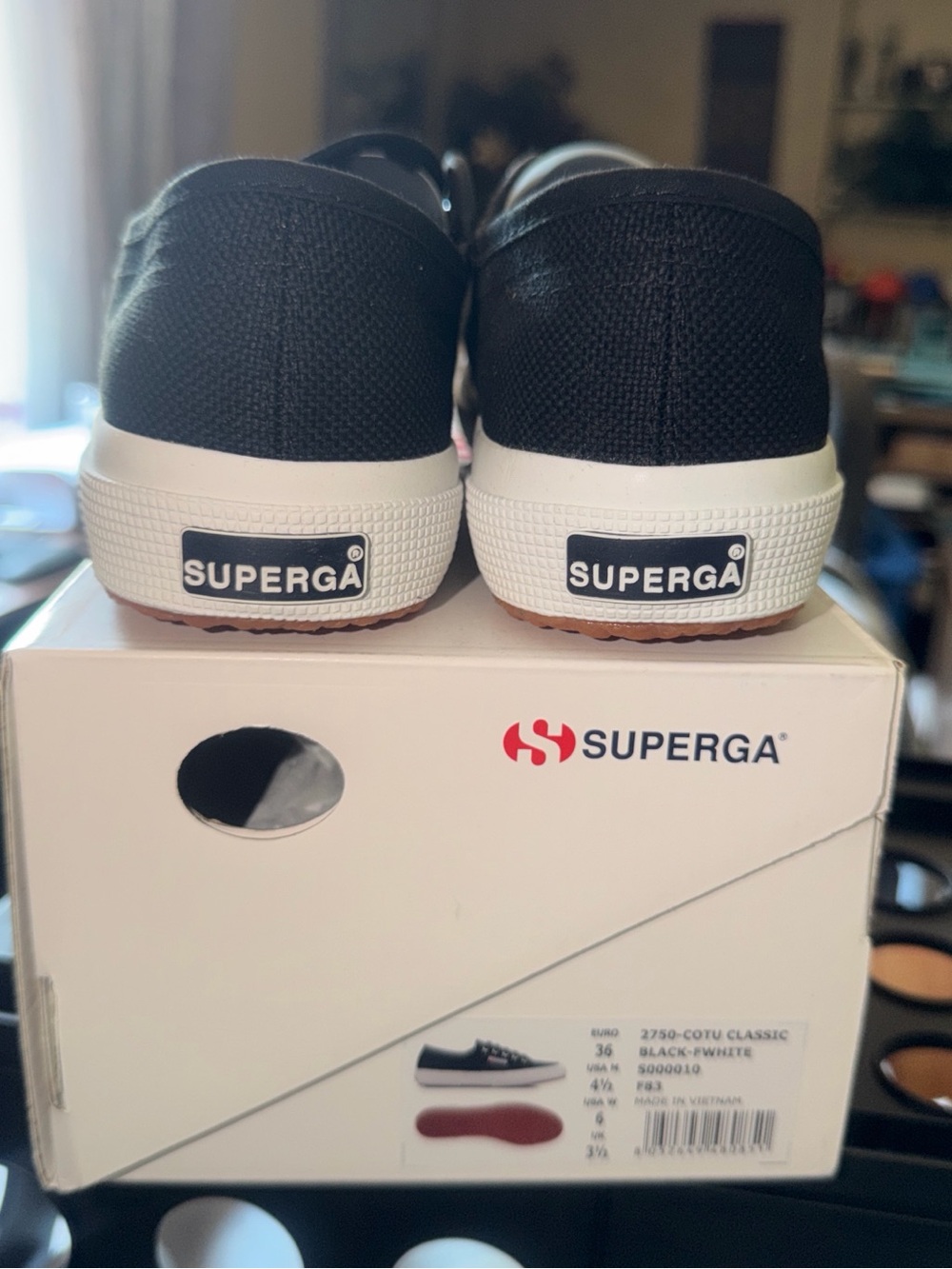 Superga Men’s Black Canvas Low-Top Sneakers with White Sole